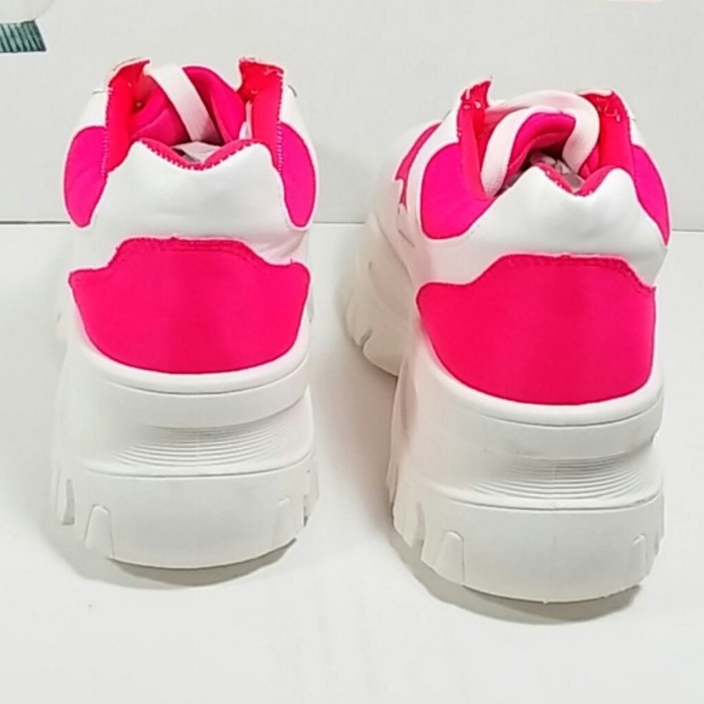 NEW!!!  Platform Fashion Sneaker - White Upper w/ Neon Pink Panels - Lace-Up - Picture 7 of 8